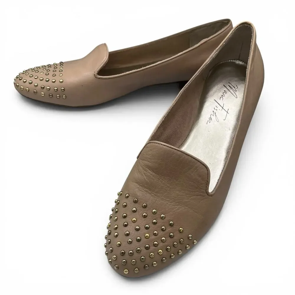 Marc Fisher Tan Studded Leather Surri Flats 9M Workwear Academia Casual Styling